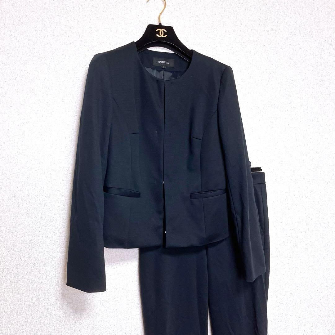 UNTITLED スーツ セットアップ ノーカラー ジャケット パンツ ネイビー