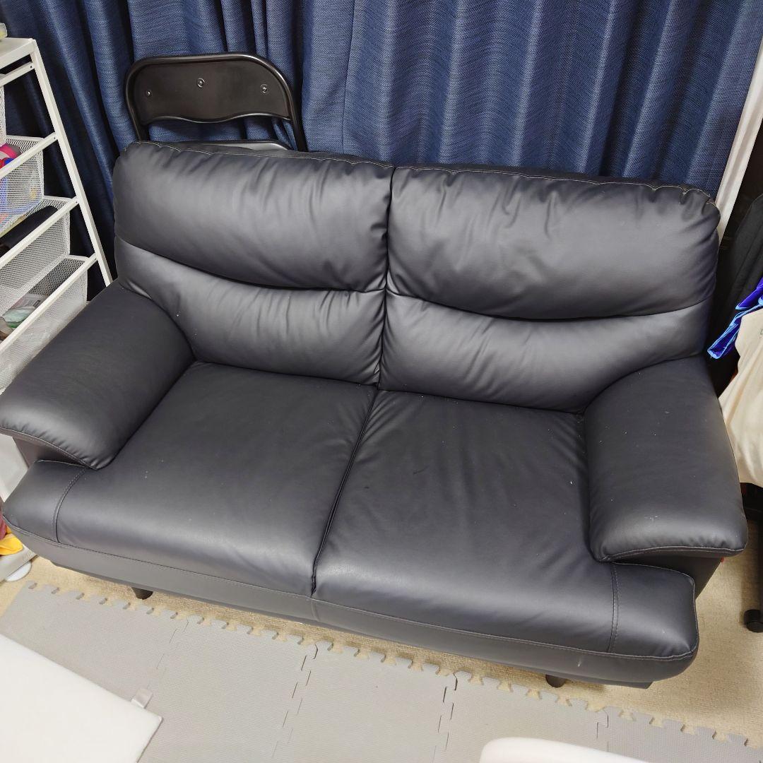 【大阪引き取り限定】ニトリ2人用合皮ソファ(Nシールドキャッツ3 BK)