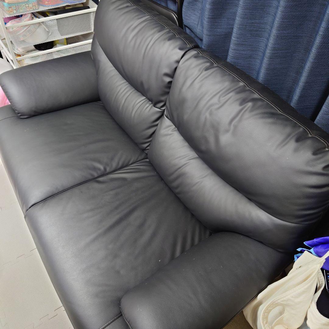 【大阪引き取り限定】ニトリ2人用合皮ソファ(Nシールドキャッツ3 BK)