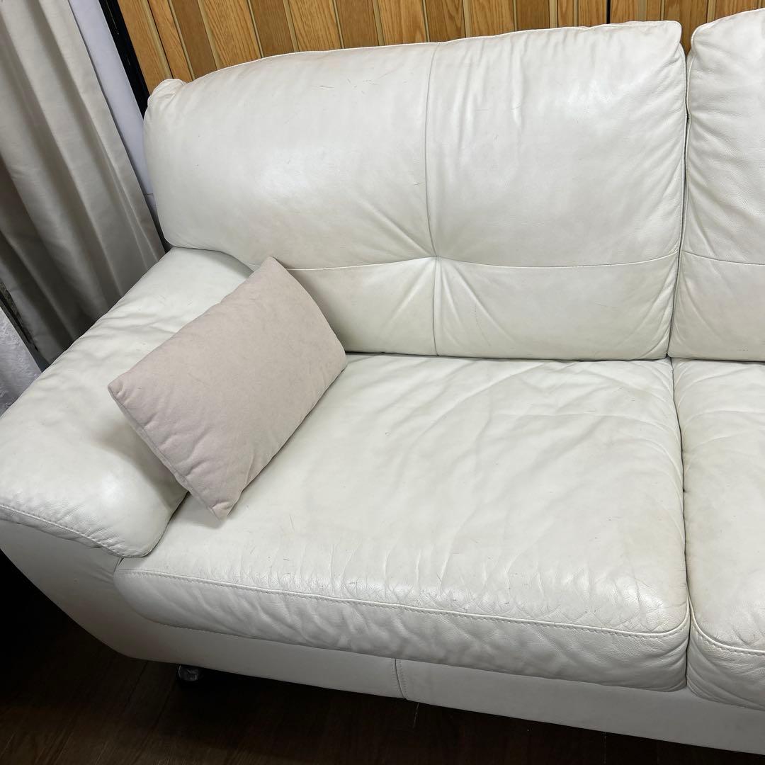ホワイトレザー （本革）3人掛けソファ