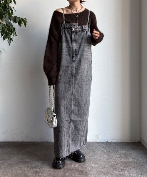 DouDou グレー デニムジャンスカ