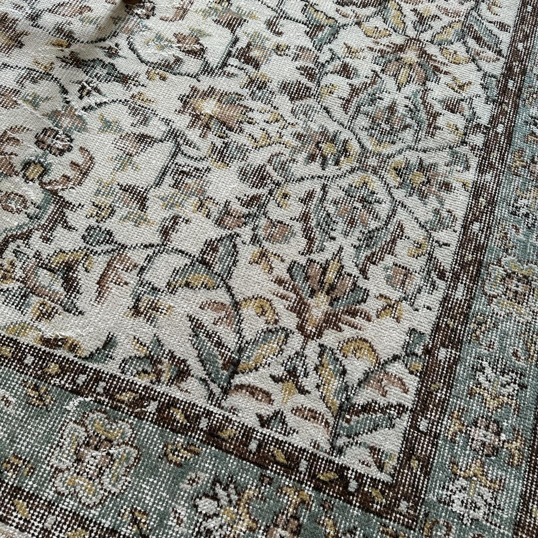 トルコヴィンテージラグ A52 大判 クリーム ベージュ セージグリーン