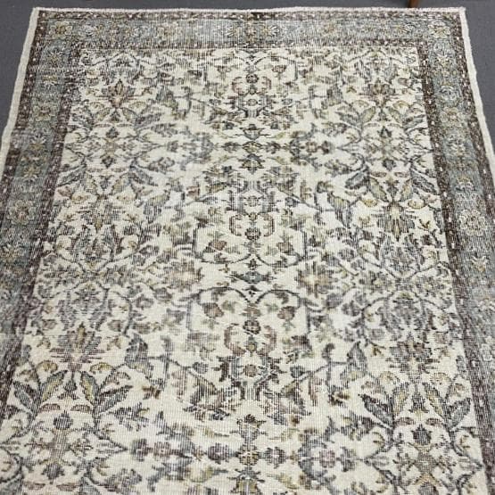 トルコヴィンテージラグ A52 大判 クリーム ベージュ セージグリーン