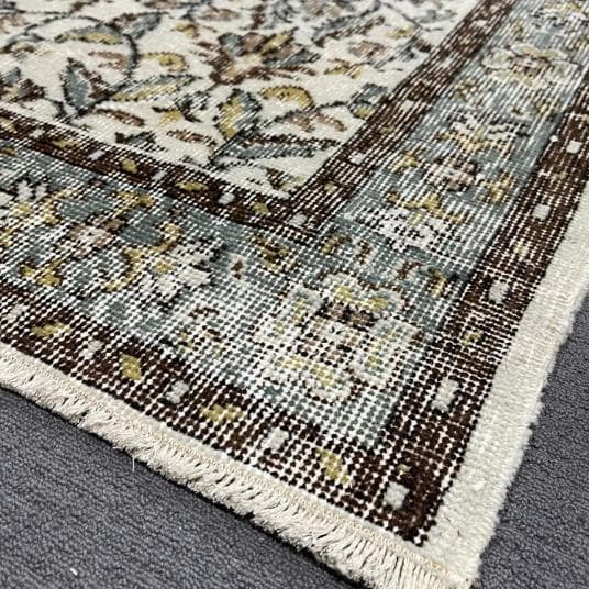 トルコヴィンテージラグ A52 大判 クリーム ベージュ セージグリーン