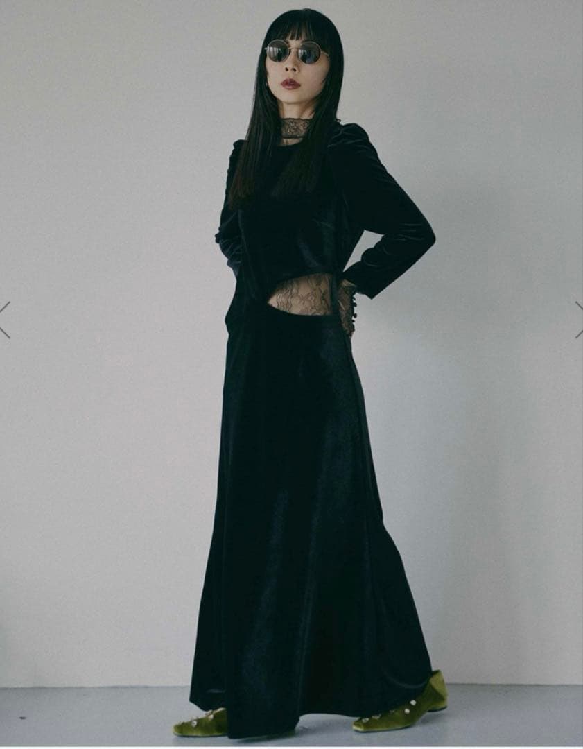 Ameri VINTAGE ブラック ベロア　ロングドレス