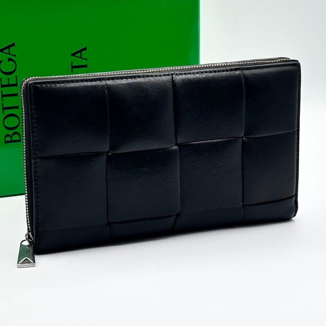 美品 IC ボッテガヴェネタ 箱袋付属 カセット ラウンドファスナー 長財布 黒