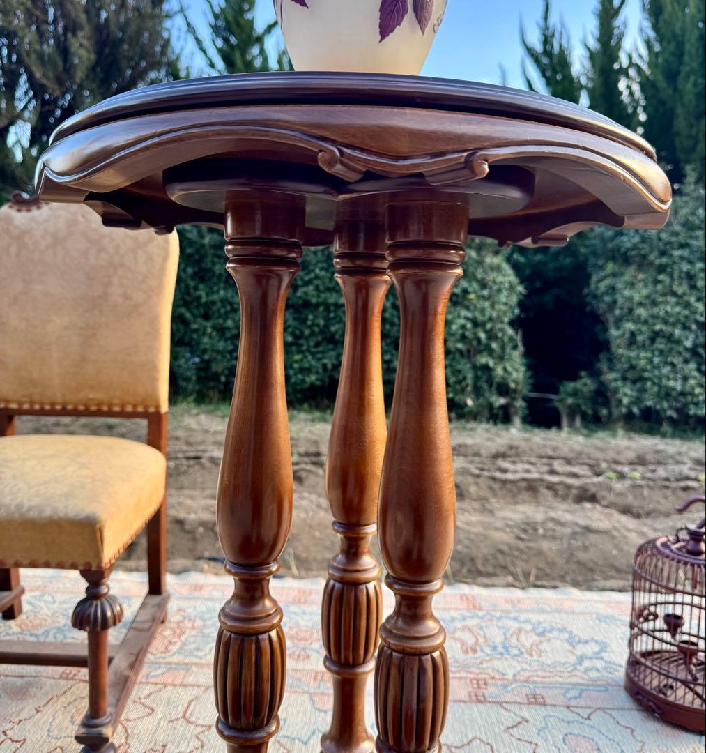 高級サイドテーブル 直径47 高82cm 花台 フラワースタンド 重厚 無垢材