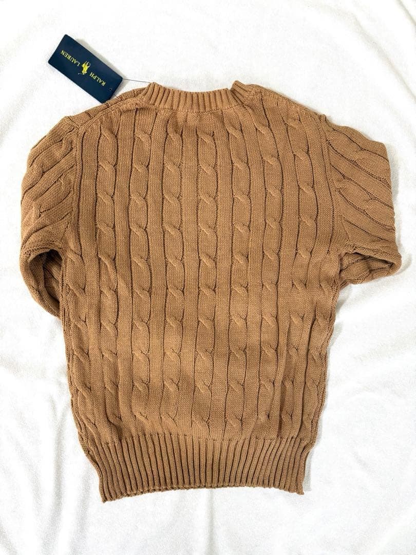 新品 ポロラルフローレン M レディース ケーブルニット キャメル コットン