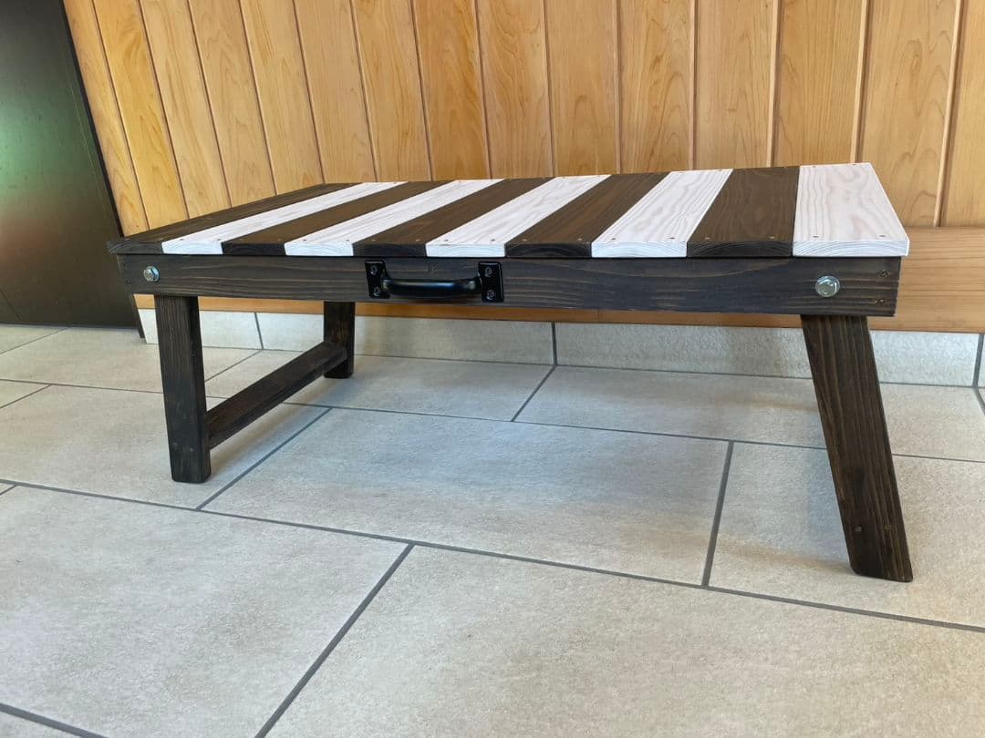 モノトーン柄でキャンプに彩りを！ハンドメイド木琴デザインローテーブル