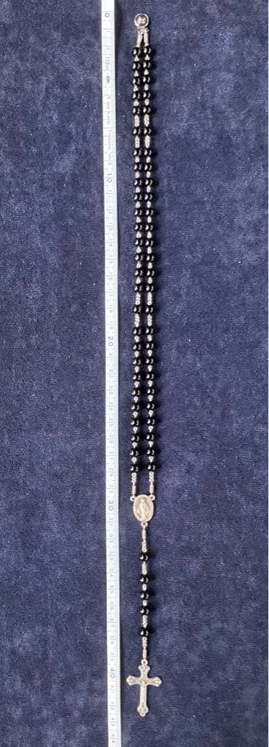 ロザリオネックレス　オニキス　手編みロザリオ　長崎編み