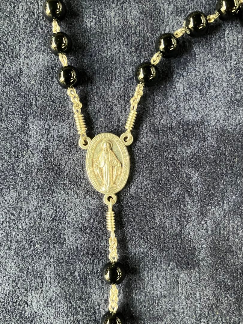 ロザリオネックレス　オニキス　手編みロザリオ　長崎編み