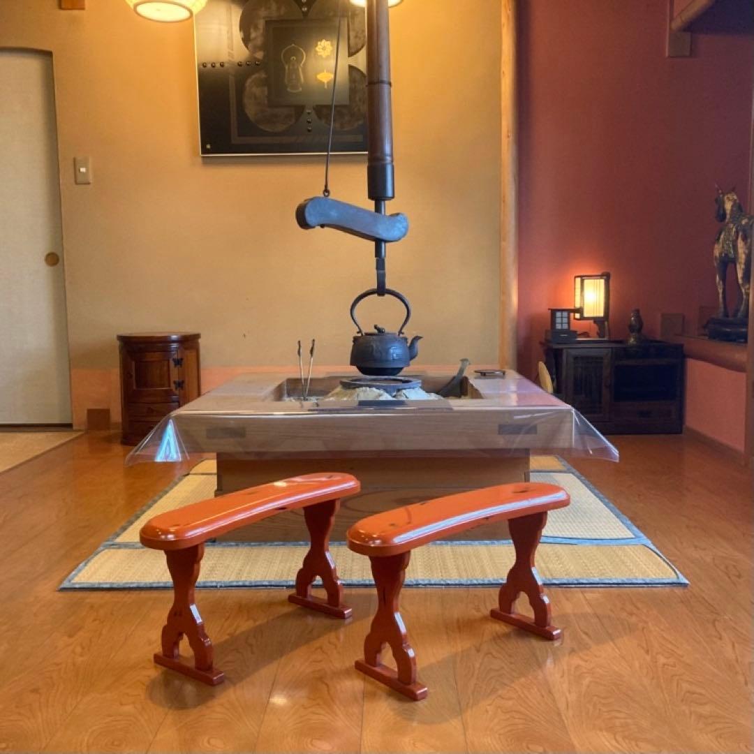 脇息 肘掛け 肘置き 朱色 根来塗 2点 和風 旅館 家具 古道具 昭和 レトロ