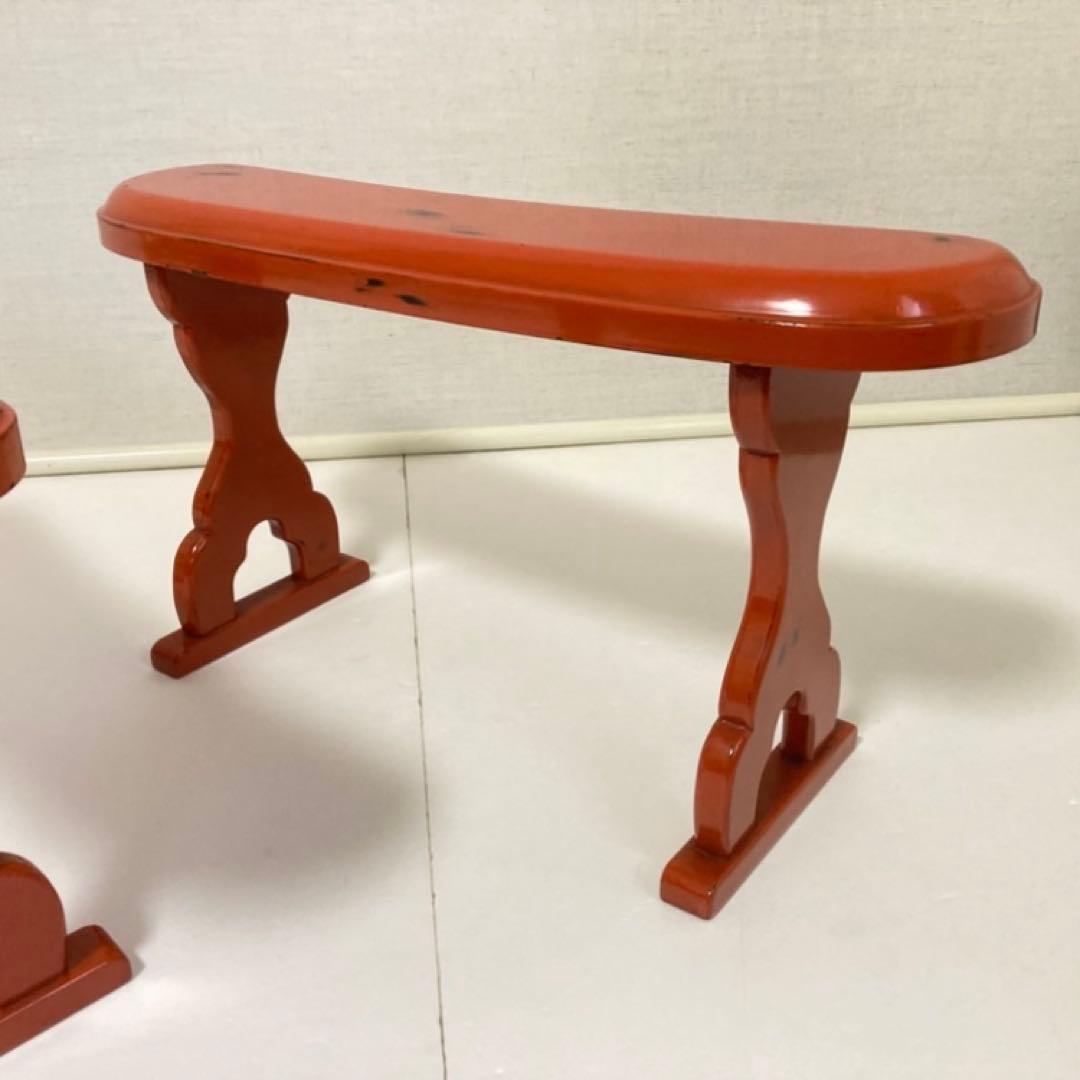 脇息 肘掛け 肘置き 朱色 根来塗 2点 和風 旅館 家具 古道具 昭和 レトロ