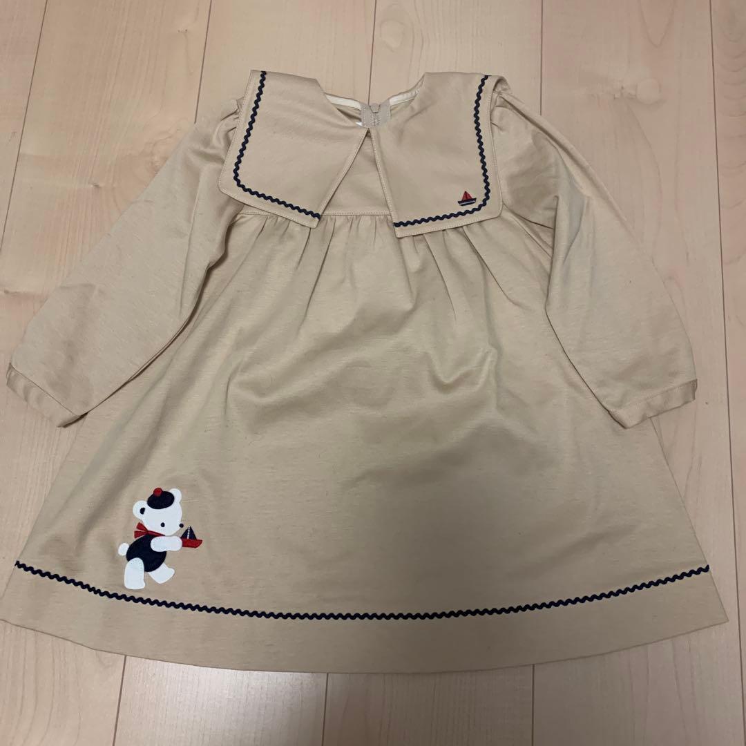 ベージュ セーラー襟 ワンピース 90