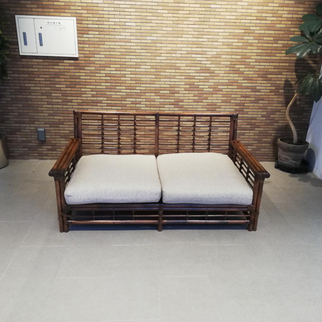 美品♠Kazama/カザマ ノネットシリーズ ラタンソファ