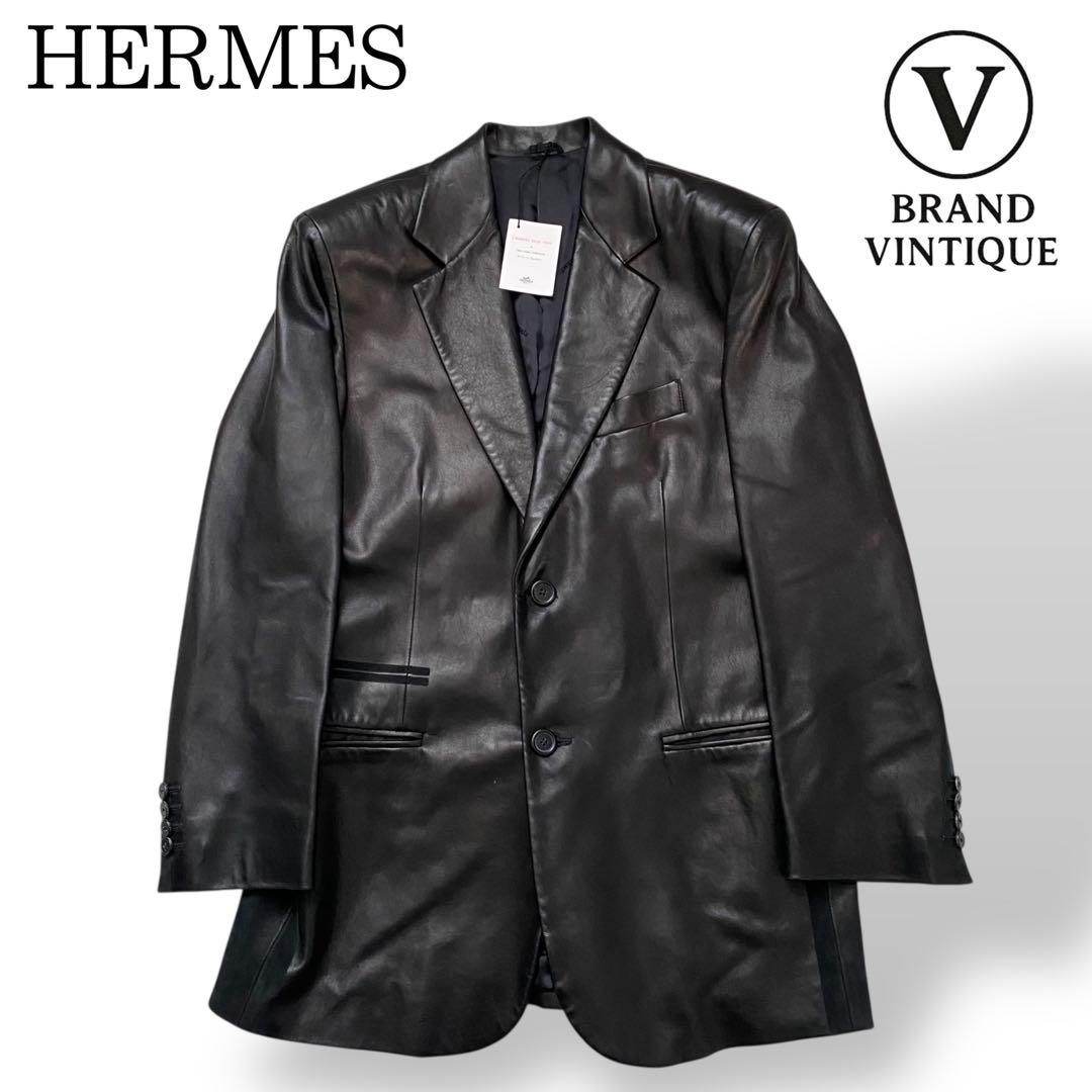 【極美品】 エルメス レザージャケット ラムレザー サイズ52 ブラックタグ有り