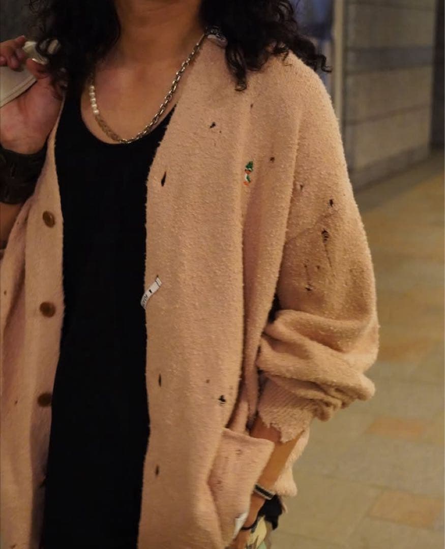 メゾンミハラヤスヒロ　ダメージニットカーディガン　ピンク　佐久間大介着用　24年