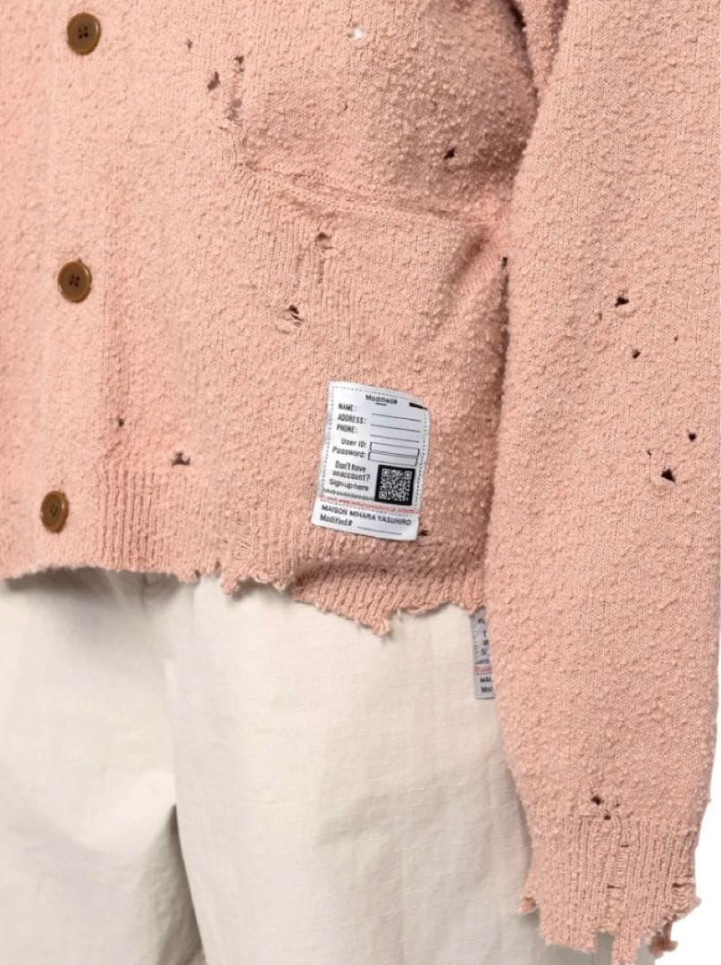 メゾンミハラヤスヒロ　ダメージニットカーディガン　ピンク　佐久間大介着用　24年
