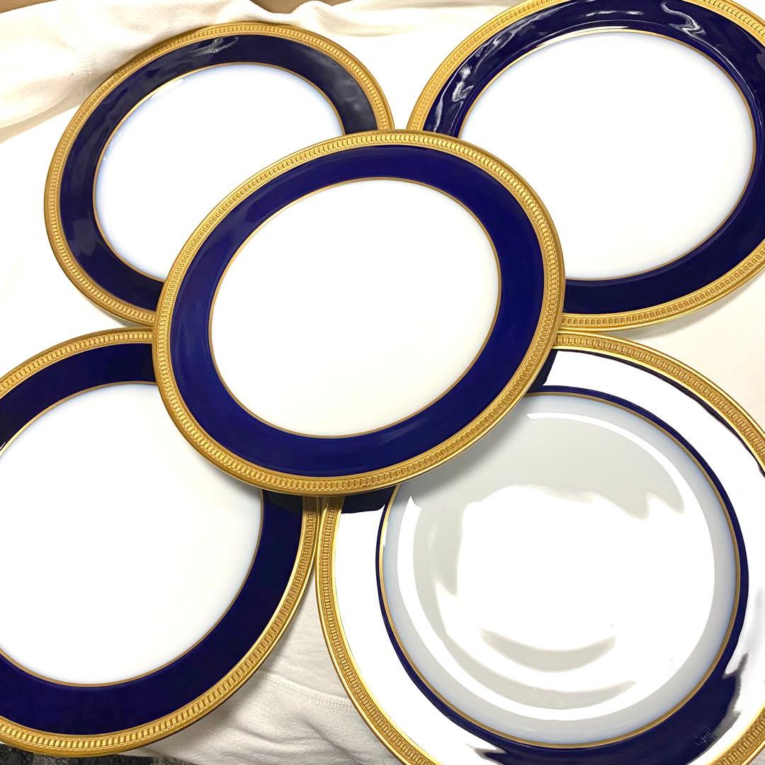 大倉陶園☆瑠璃ロイヤルクラウンエンボス☆26cmディナープレート5枚☆赤スタンプ