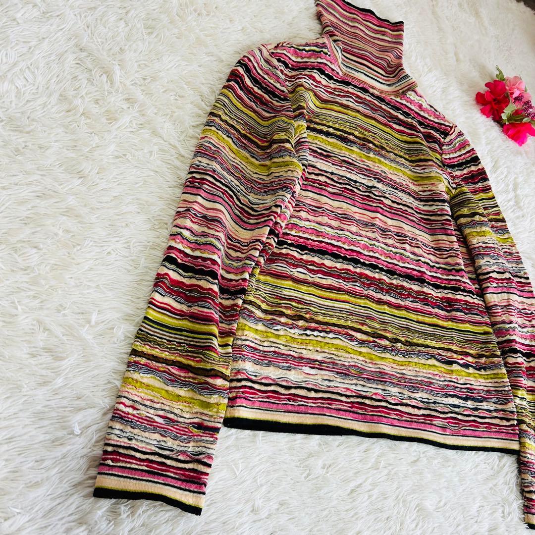 MISSONI ニット タートルネック長袖 ボーダー イタリヤ製シルクブレンドM