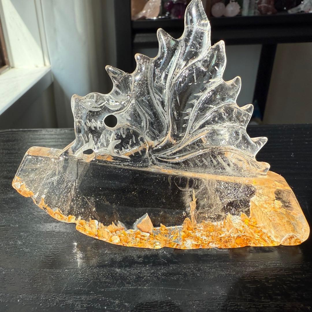 天然石水晶の九尾狐　置物　彫物NO.090110