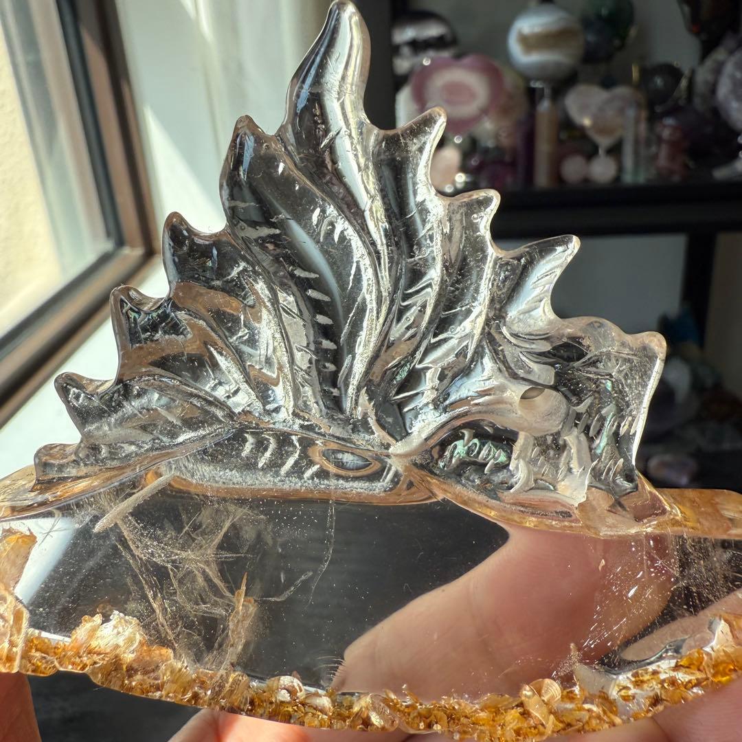 天然石水晶の九尾狐　置物　彫物NO.090110