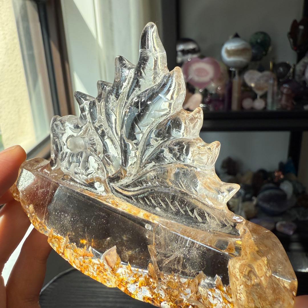 天然石水晶の九尾狐　置物　彫物NO.090110