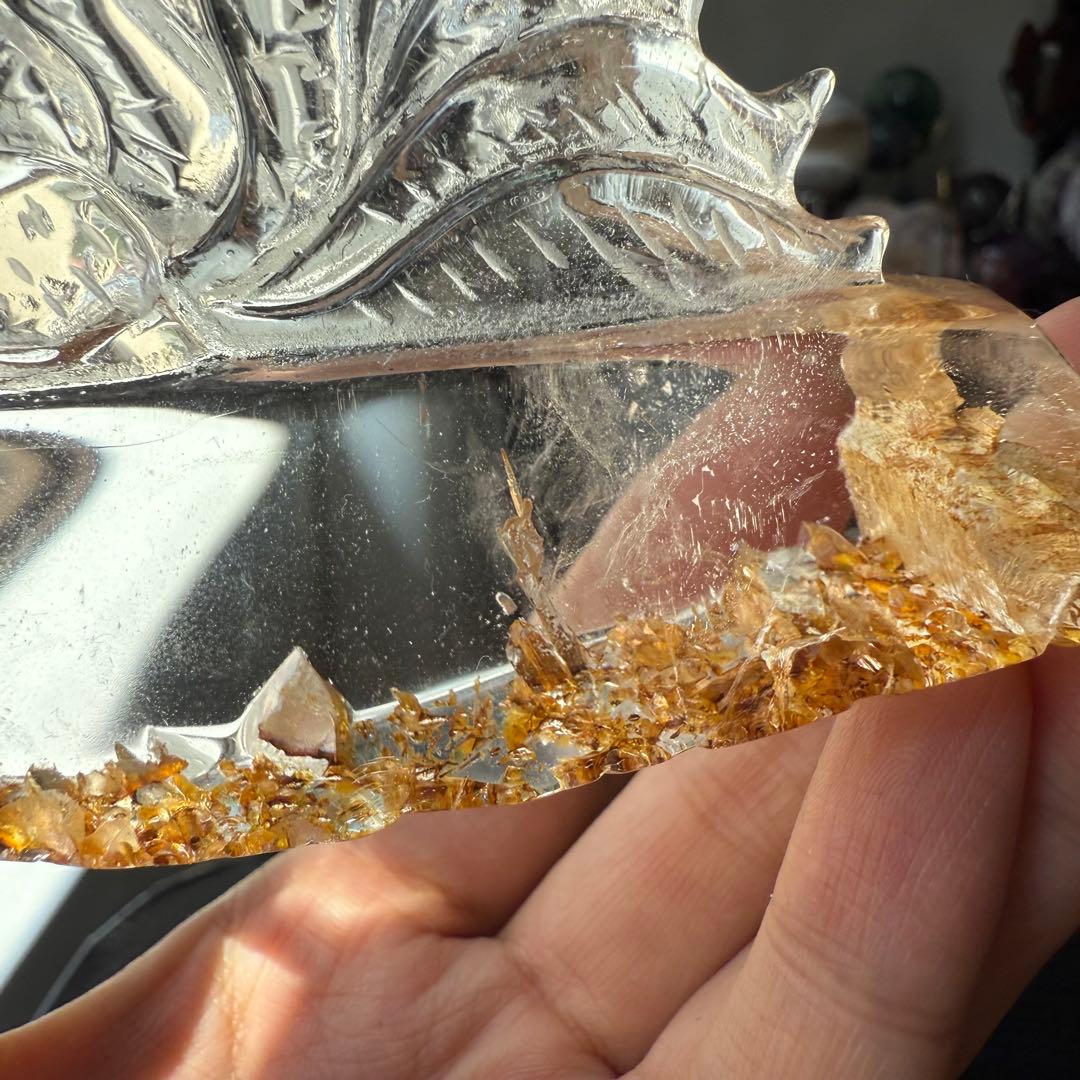 天然石水晶の九尾狐　置物　彫物NO.090110