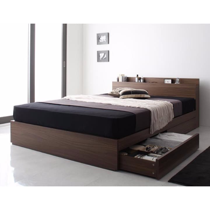 最安！　棚・コンセント・マットレス付き収納ベッド　シングル