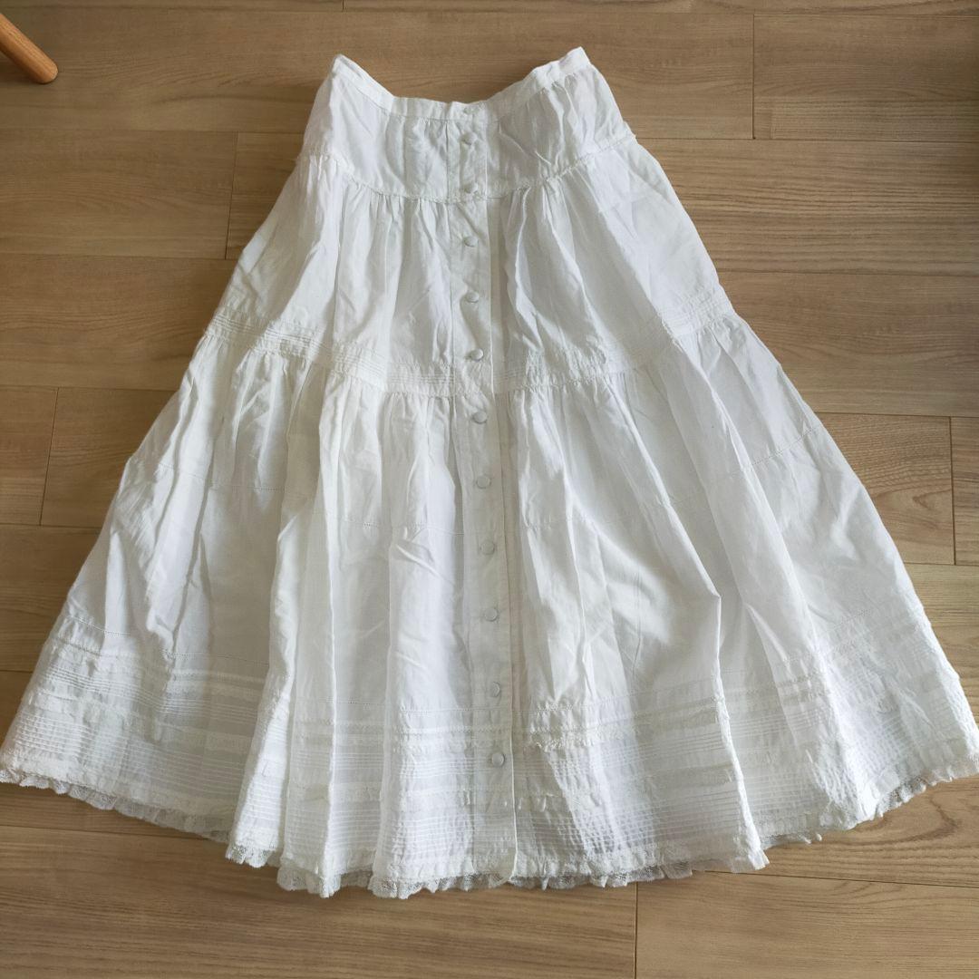 ピンクハウス　白　ホワイト　レース　コットン　スカート