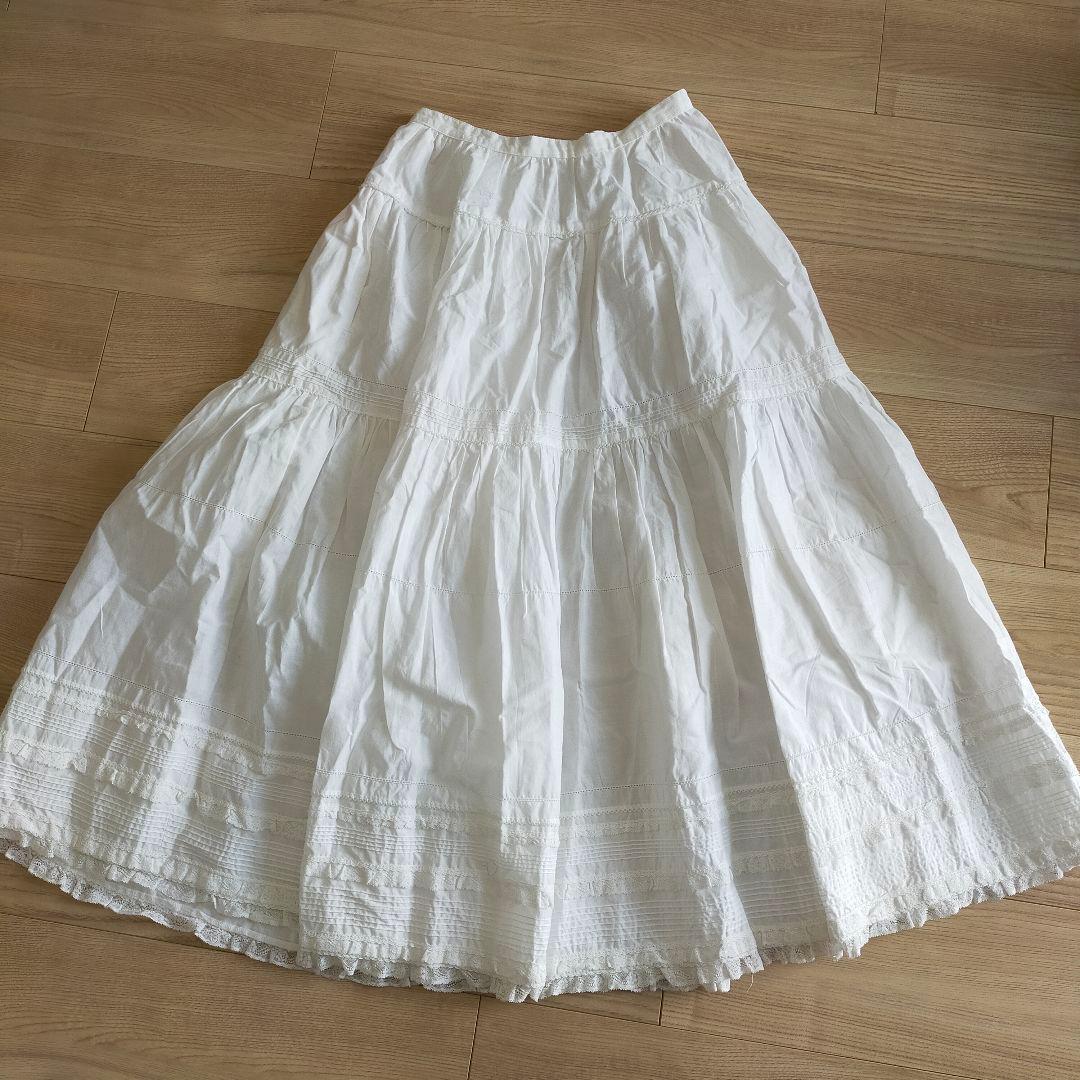ピンクハウス　白　ホワイト　レース　コットン　スカート