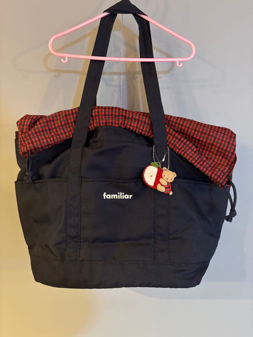 familiar ファミリア　マザーズバッグ チェック　赤　大容量　現行品