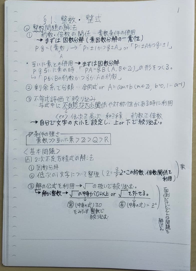 鉄緑会　高3数学　大阪校上位　数学　単元別演習　板書のプリント