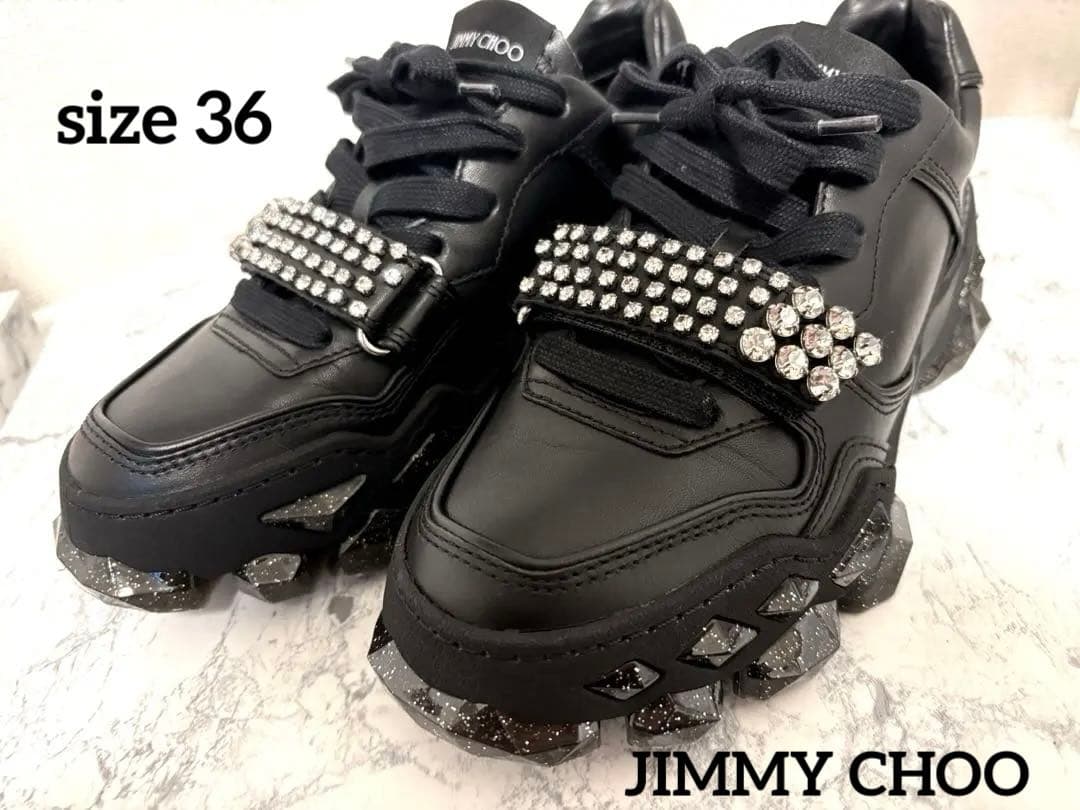 【極美品】JIMMY CHOO ビジュー 黒 厚底 スニーカー 36 23cm