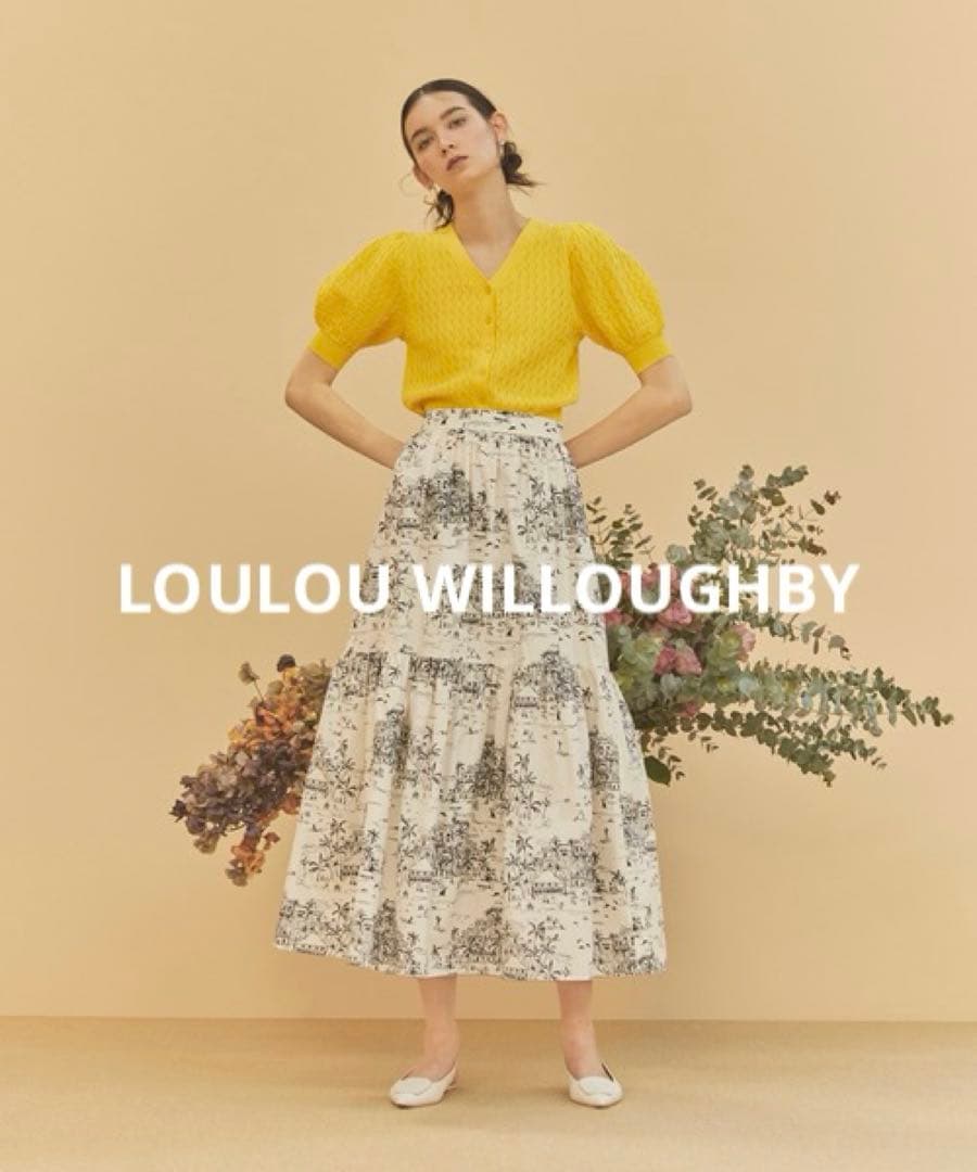 LOULOU WILLOUGHBYドローイングプリントティアードスカート