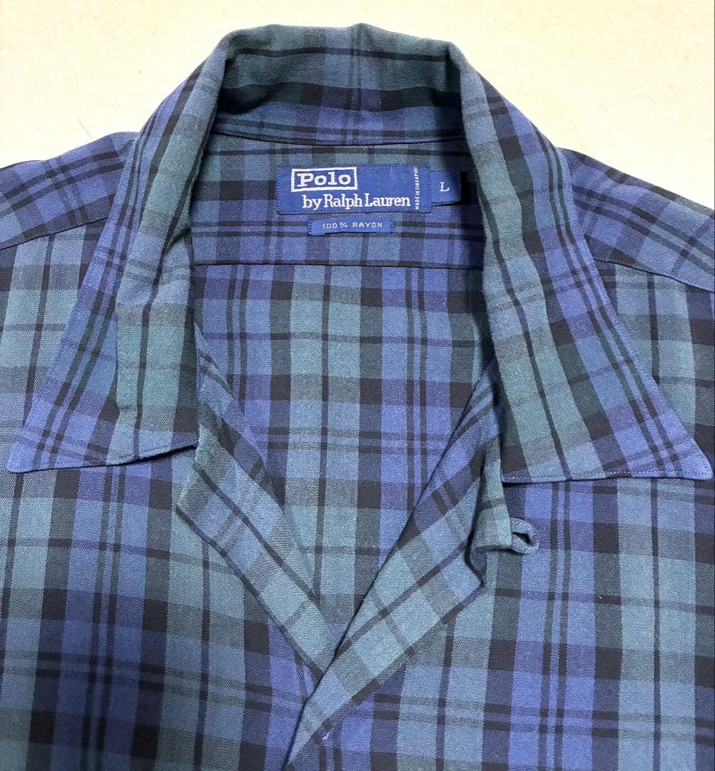 ラルフローレン オープンカラー シャツ レーヨン ボックス ブラックウォッチ L