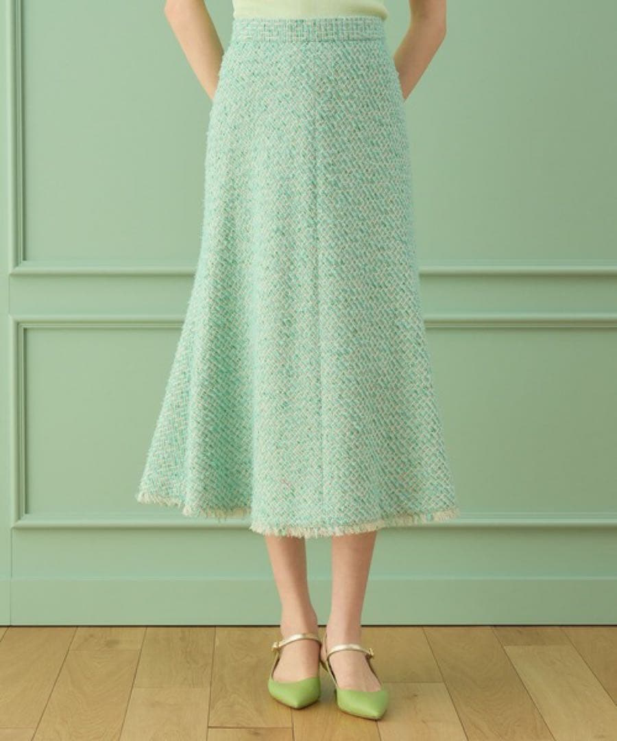 【1227】美品　アナイ　グリーンプレイドツイード スカート