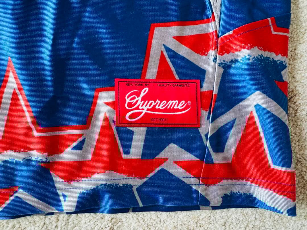 新品国内シュプリーム25SSスターフットボール半袖シャツ Mユニフォームデニム