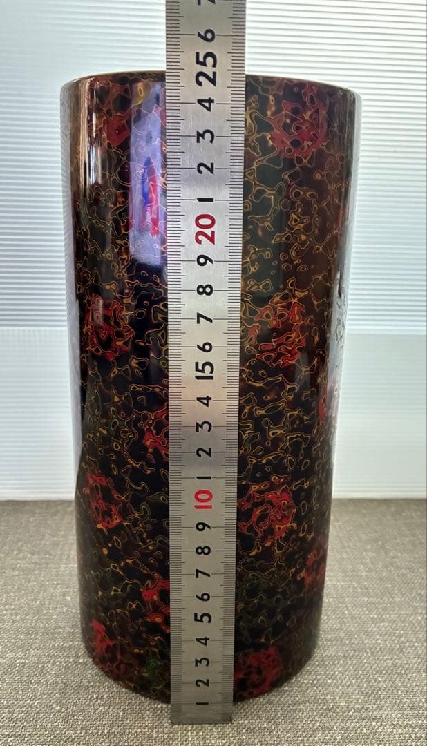 津軽塗 唐塗 花瓶＆花台セット 色味に個体差あり 箱付き