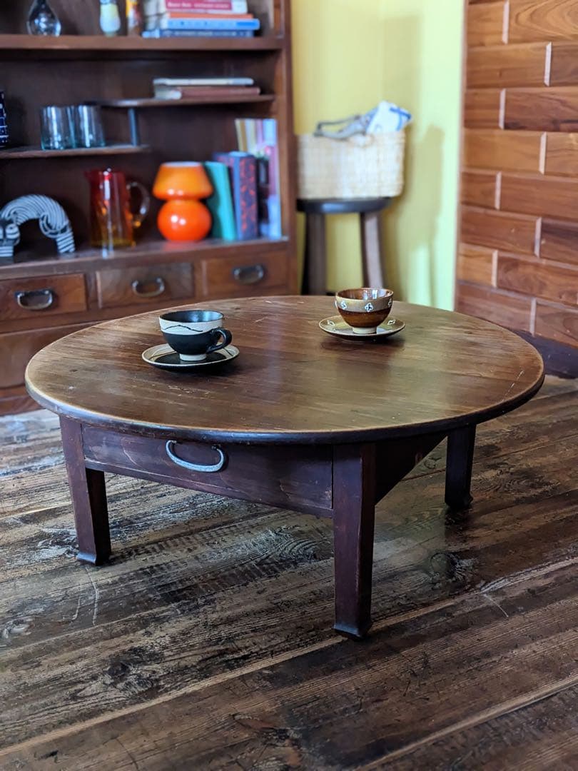 【プロフ必読⭐︎レモン】丸いアンティークローテーブル 木製円形座卓