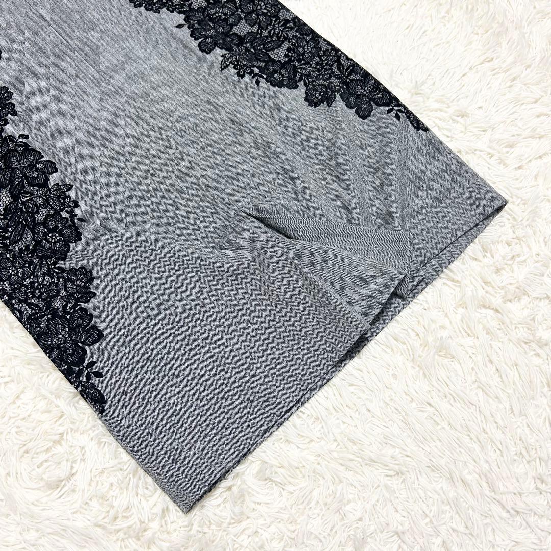 Leilian レリアン 花柄フロッキーワンピース ヘリンボーン 大きいサイズ