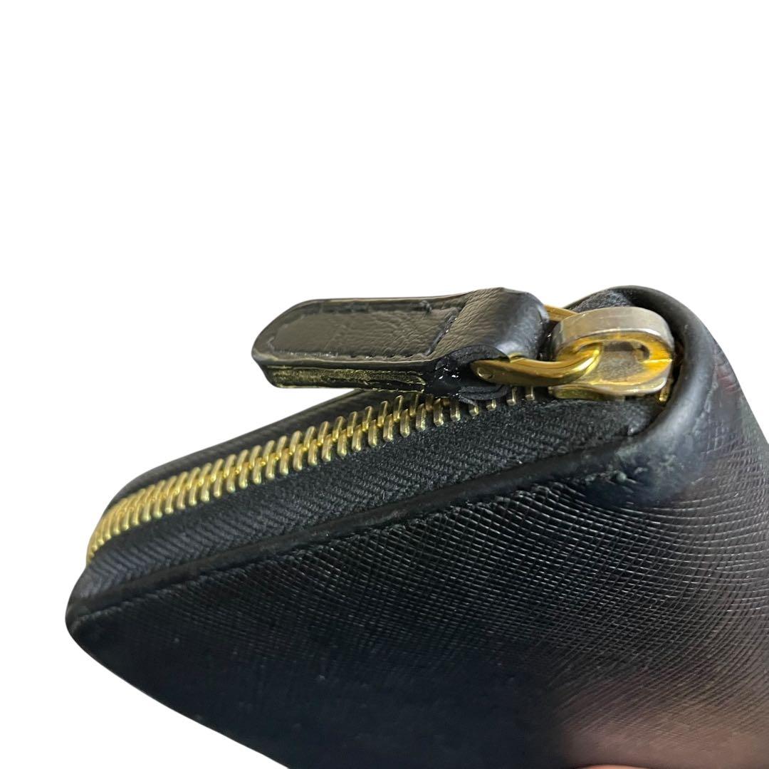 【高級】PRADA プラダ　ラウンドジップ　長財布　レザー　黒　三角ロゴ