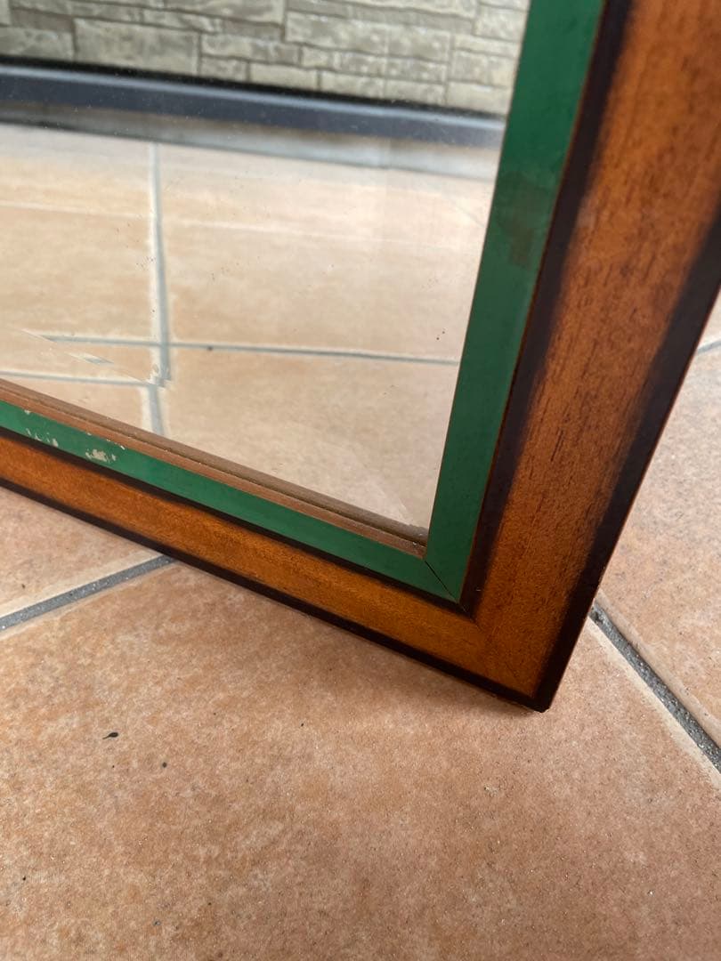 イタリア製　ミッドセンチュリー 木製フレーム 壁掛け鏡 ミラー ウォールミラー