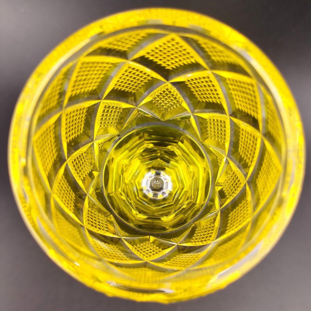 【未使用・SHIMADZU刻印有】薩摩切子 黄 脚付杯