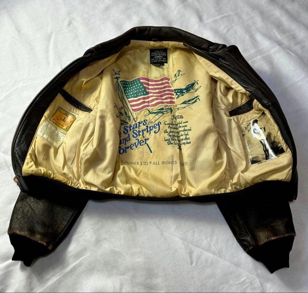 【胸タグ】アヴィレックス A-2 フライト レザージャケット ダークブ