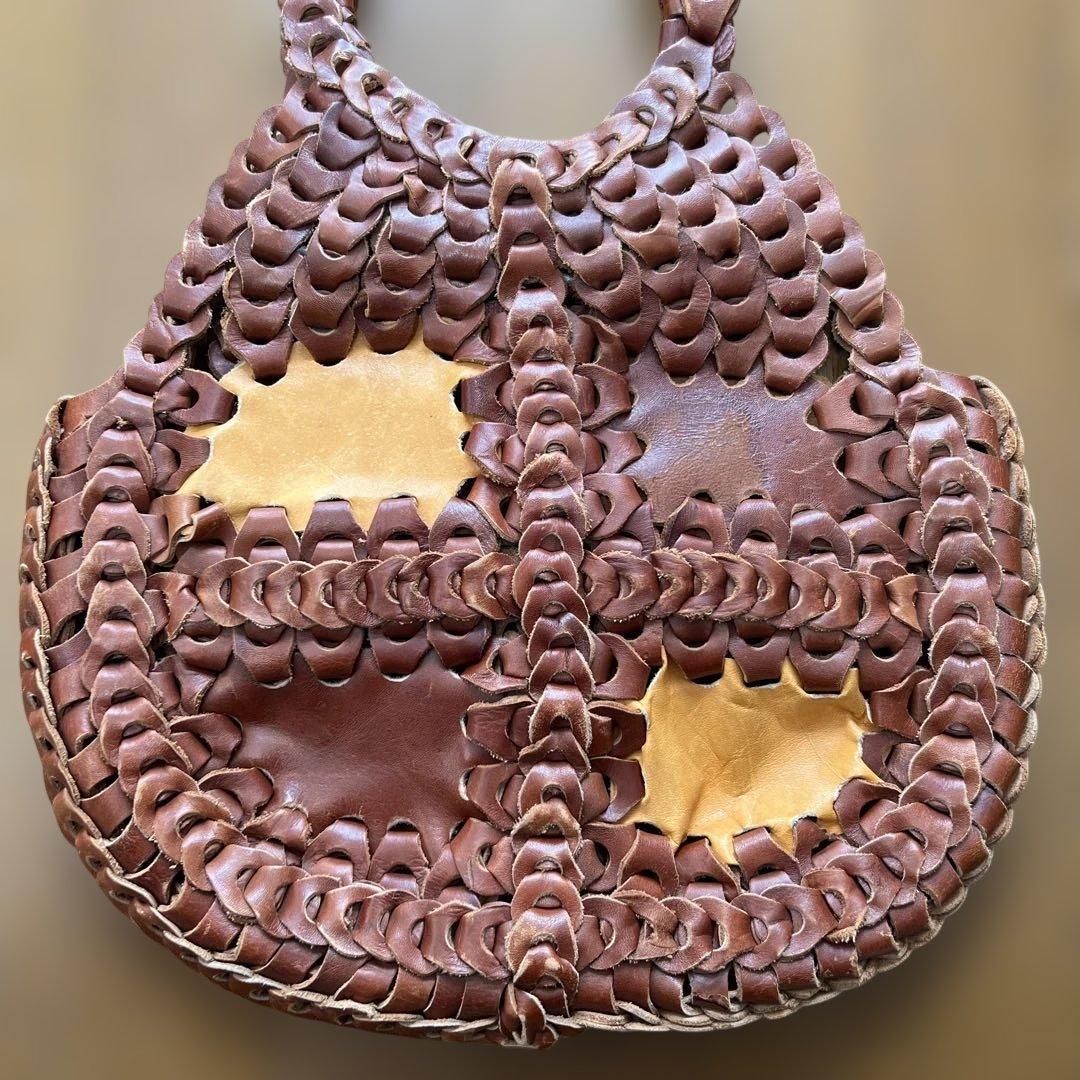 ７０Ｓ　レザーバッグ　ビンテージ　ハンドメイド