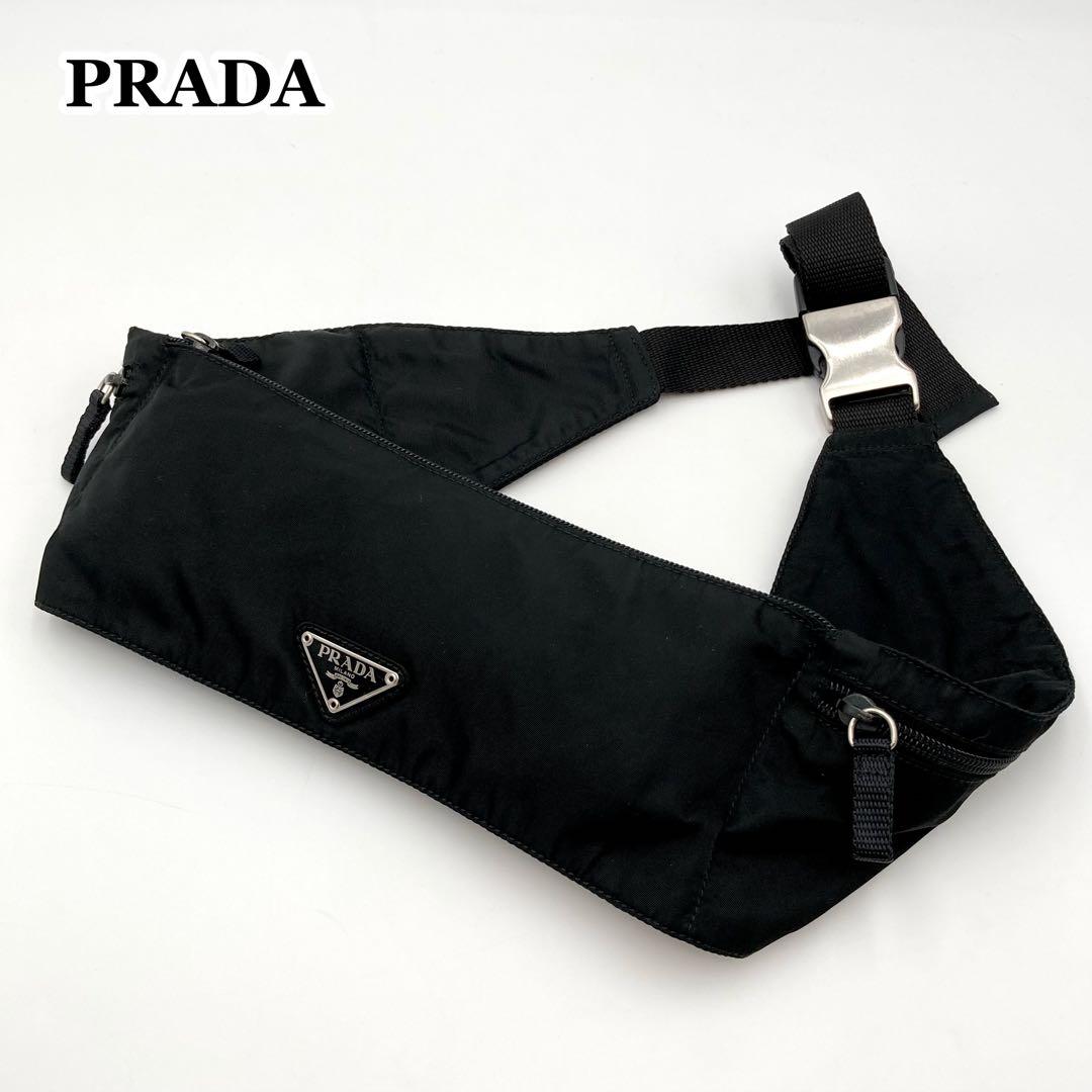 ゆう✨ PRADA ボディバッグ 黒 テスートナイロン 三角ロゴ 男女
