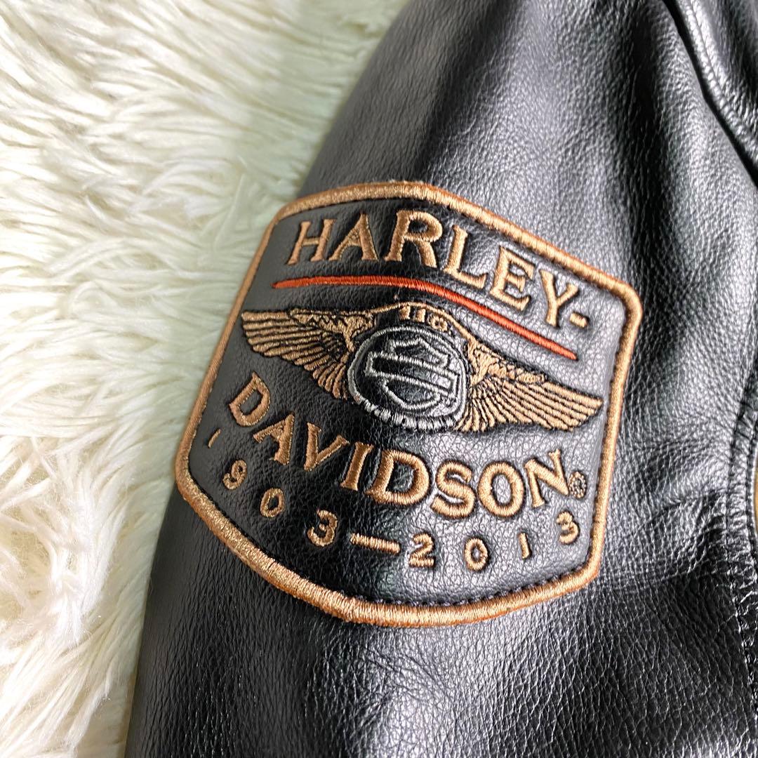 良品✨ハーレーダビッドソン ライダース 110周年記念 大きいサイズ 本革 黒