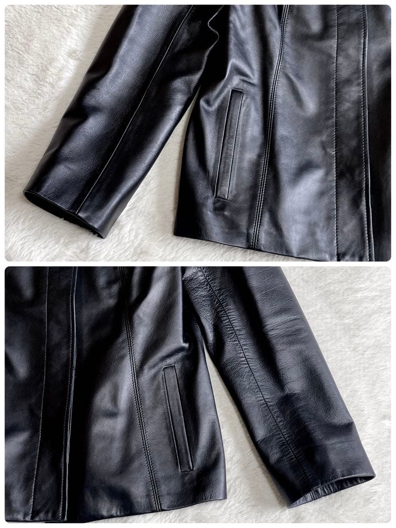 美品 BURBERRY バーバリー 比翼 ノバチェック 羊革 レザージャケット