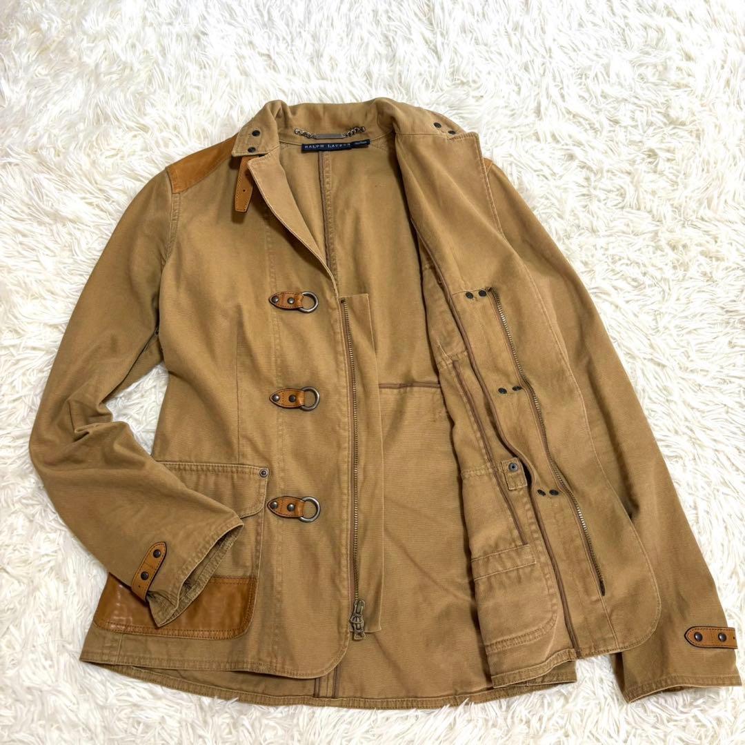 【美品】ラルフローレン コットン レザー切替 ジャケット サファリジャケット